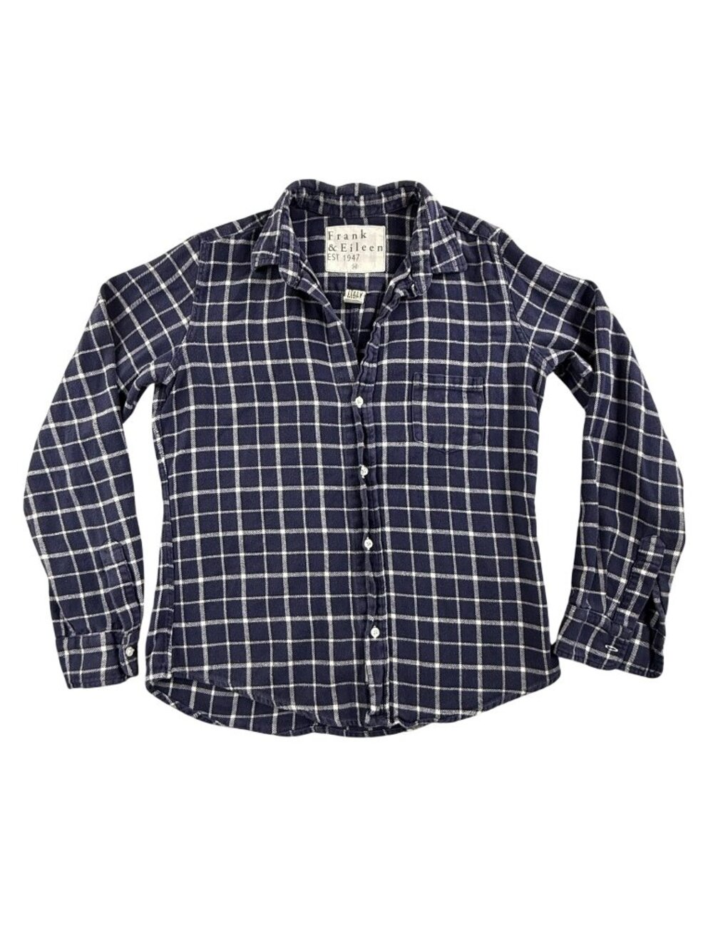 Frank & Eileen Shirt Womens Medium Blue Plaid Flannel Button Up Long Sleeve Barr
